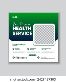 Medical social media post template. Modern banner design  and place for the photo. Suitable for social media, websites, flyers,