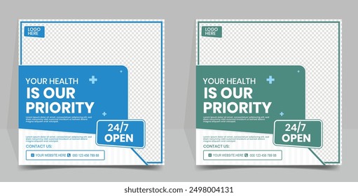 Medical social media post template, Editable Modern social media banner template. Suitable for social media, websites, flyers, and banners.