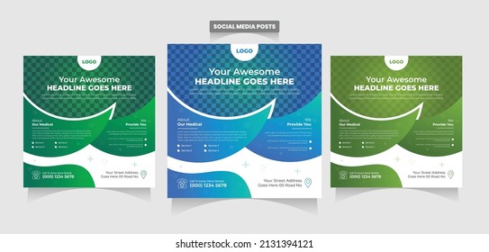 Medical Social Media Posts Template, Healthcare web banner ads design