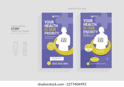 Medical social media stories template design set