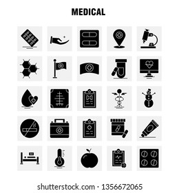Medical  Solid Glyph Icons Set For Infographics, Mobile UX/UI Kit And Print Design. Include: Water Melon, Melon, Fruit, Food, Bones, Broken Bones, Collection