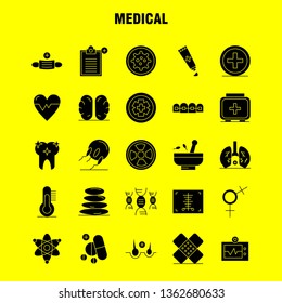 Medical Solid Glyph Icons Set For Infographics, Mobile UX/UI Kit And Print Design. Include: Hospital, Medical, Scanner, Statistic, Stone, Spa, Health, Mask, Eps 10 - Vector