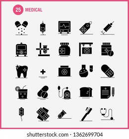 Medical  Solid Glyph Icons Set For Infographics, Mobile UX/UI Kit And Print Design. Include: Slim, Shape, Body, Fitness, Apple, Collection Modern Infographic Logo and Pictogram. - Vector