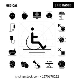Medical  Solid Glyph Icons Set For Infographics, Mobile UX/UI Kit And Print Design. Include: Solar System, Space, Sun, Planets, Collection Modern Infographic Logo and Pictogram. - Vector
