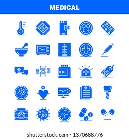 Medical Solid Glyph Icons Set For Infographics, Mobile UX/UI Kit And Print Design. Include: Computer, Beat, Pulse, Medical, Drug, Medical, Pills, Bone, Icon Set - Vector