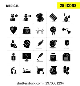 Medical  Solid Glyph Icons Set For Infographics, Mobile UX/UI Kit And Print Design. Include: Letter, Mail, Medical, Hospital, Capsule, Collection Modern Infographic Logo and Pictogram. - Vector