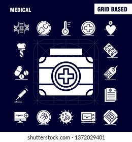 Medical Solid Glyph Icons Set For Infographics, Mobile UX/UI Kit And Print Design. Include: Computer, Beat, Pulse, Medical, Drug, Medical, Pills, Bone, Icon Set - Vector