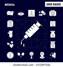 Medical Solid Glyph Icons Set For Infographics, Mobile UX/UI Kit And Print Design. Include: Medical, Medicine, Hospital, Healthcare, Medical, Tube, Lab, Plus, Eps 10 - Vector