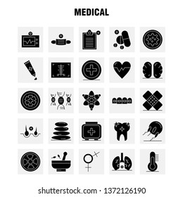 Medical Solid Glyph Icons Set For Infographics, Mobile UX/UI Kit And Print Design. Include: Hospital, Medical, Scanner, Statistic, Stone, Spa, Health, Mask, Eps 10 - Vector