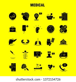 Medical  Solid Glyph Icons Set For Infographics, Mobile UX/UI Kit And Print Design. Include: Clipboard, Time, Board, Clock, Tablet, Medical, Medicine, Capsule, Collection Modern Infographic Logo and P