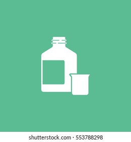 Medical Solution And Measuring Cup Flat Icon On Green Background