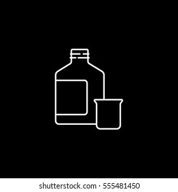 Medical Solution And Measuring Cup Line Icon On Black Background