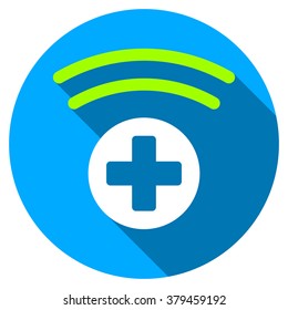 Medical Source long shadow icon. Style is a light flat symbol with rounded angles on a blue round button.