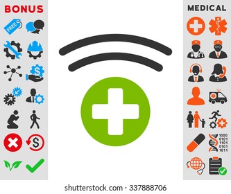 Medical Source vector icon with bonus. Style is bicolor flat symbol, eco green and gray colors, rounded angles, white background.