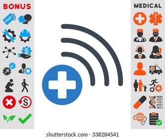 Medical Source vector icon with bonus. Style is bicolor flat symbol, smooth blue colors, rounded angles, white background.