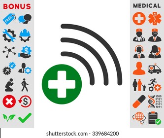 Medical Source vector icon with bonus. Style is bicolor flat symbol, green and gray colors, rounded angles, white background.