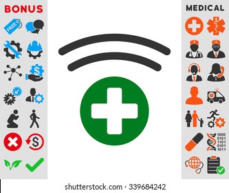 Medical Source vector icon with bonus. Style is bicolor flat symbol, green and gray colors, rounded angles, white background.