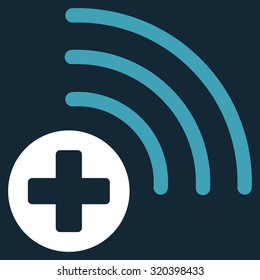 Medical Source vector icon. Style is bicolor flat symbol, blue and white colors, rounded angles, dark blue background.