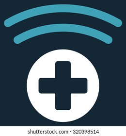 Medical Source vector icon. Style is bicolor flat symbol, blue and white colors, rounded angles, dark blue background.