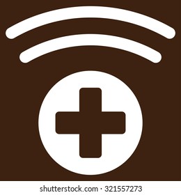 Medical Source vector icon. Style is flat symbol, white color, rounded angles, brown background.