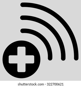 Medical Source vector icon. Style is flat symbol, black color, rounded angles, light gray background.