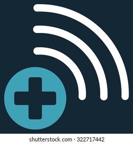 Medical Source vector icon. Style is bicolor flat symbol, blue and white colors, rounded angles, dark blue background.