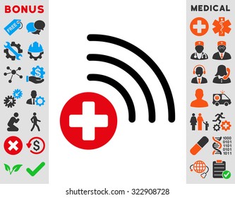Medical Source vector icon. Style is bicolor flat symbol, intensive red and black colors, rounded angles, white background.