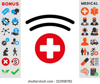 Medical Source vector icon. Style is bicolor flat symbol, intensive red and black colors, rounded angles, white background.