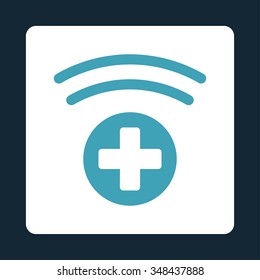 Medical Source vector icon. Style is flat rounded square button, blue and white colors, dark blue background.