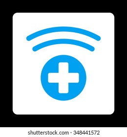 Medical Source vector icon. Style is flat rounded square button, blue and white colors, black background.