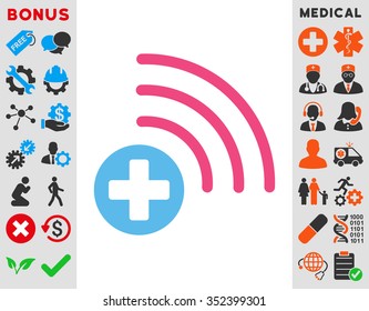 Medical Source vector icon. Style is bicolor flat symbol, pink and blue colors, rounded angles, white background.