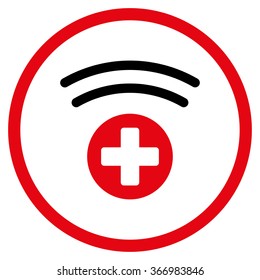 Medical Source vector icon. Style is bicolor flat circled symbol, intensive red and black colors, rounded angles, white background.