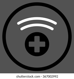 Medical Source vector icon. Style is bicolor flat circled symbol, black and white colors, rounded angles, gray background.