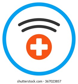 Medical Source vector icon. Style is flat circled symbol, orange and blue colors, rounded angles, white background.