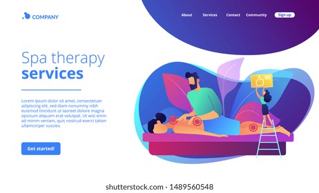 Medical spa procedure. Health care. Body pain and stress curing. Professional massage therapy, spa therapy services, treatment of body concept. Website homepage landing web page template.