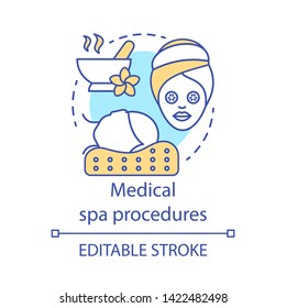 Medical spa procedures concept icon. Non-surgical cosmetic treatments idea thin line illustration. Plastic surgery center service. Vector isolated outline drawing. Editable stroke