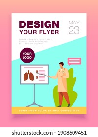 Medical specialist giving information about lungs. Physician, lecture, respiration flat vector illustration. Medicine and healthcare concept for banner, website design or landing web page
