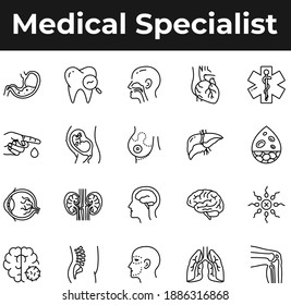 Medical specialist, professions icon set