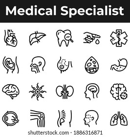 Medical specialist, professions icon set