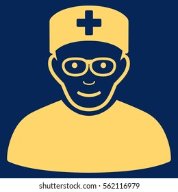 Medical Specialist vector icon. Flat yellow symbol. Pictogram is isolated on a blue background. Designed for web and software interfaces.