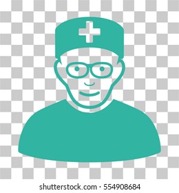 Medical Specialist vector pictograph. Illustration style is flat iconic cyan symbol on a chess transparent background.