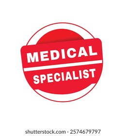 Medical specialist vector red round sign for Banner, modern style advertising template isolated design.