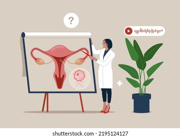 Medical specialists studying donor inner organ.  Abstract concept of gynecology and female health. Seminar, lecture, healthcare meeting concept. Medical college doctor teaching students.