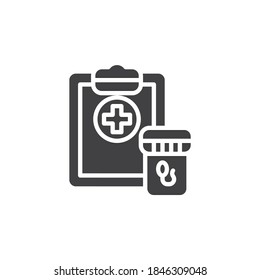 Icono del vector de prueba de esperma médico. signo plano relleno para concepto móvil y diseño web. Forma médica e icono del glifo del frasco de esperma. Símbolo, ilustración del logotipo. Gráficos vectoriales
