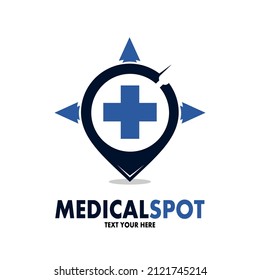 Medical spot vector logo template. This design use magnifying glass symbol. Suitable for health care.