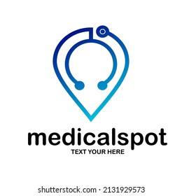 Medical spot vector logo template. This design use location pin and stethoscope symbol. Suitable for health business.