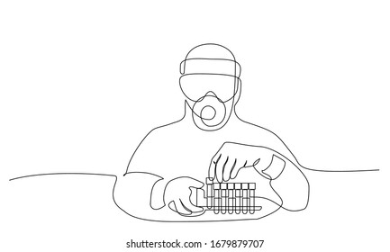 Medical staff analyze coronavirus tests. Medical test for COVID-19. Continuous one line drawing. Vector Illustration COVID-19 symbol