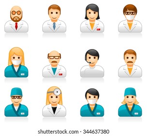 Medical staff avatars - user icons of doctors (physicians) and nurses 