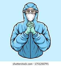 medical staff begging pose vector