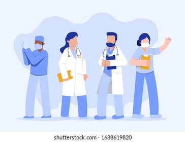 Medical staff. Brave healthcare working in the hospitals and fighting the coronavirus outbreak, vector illustration character